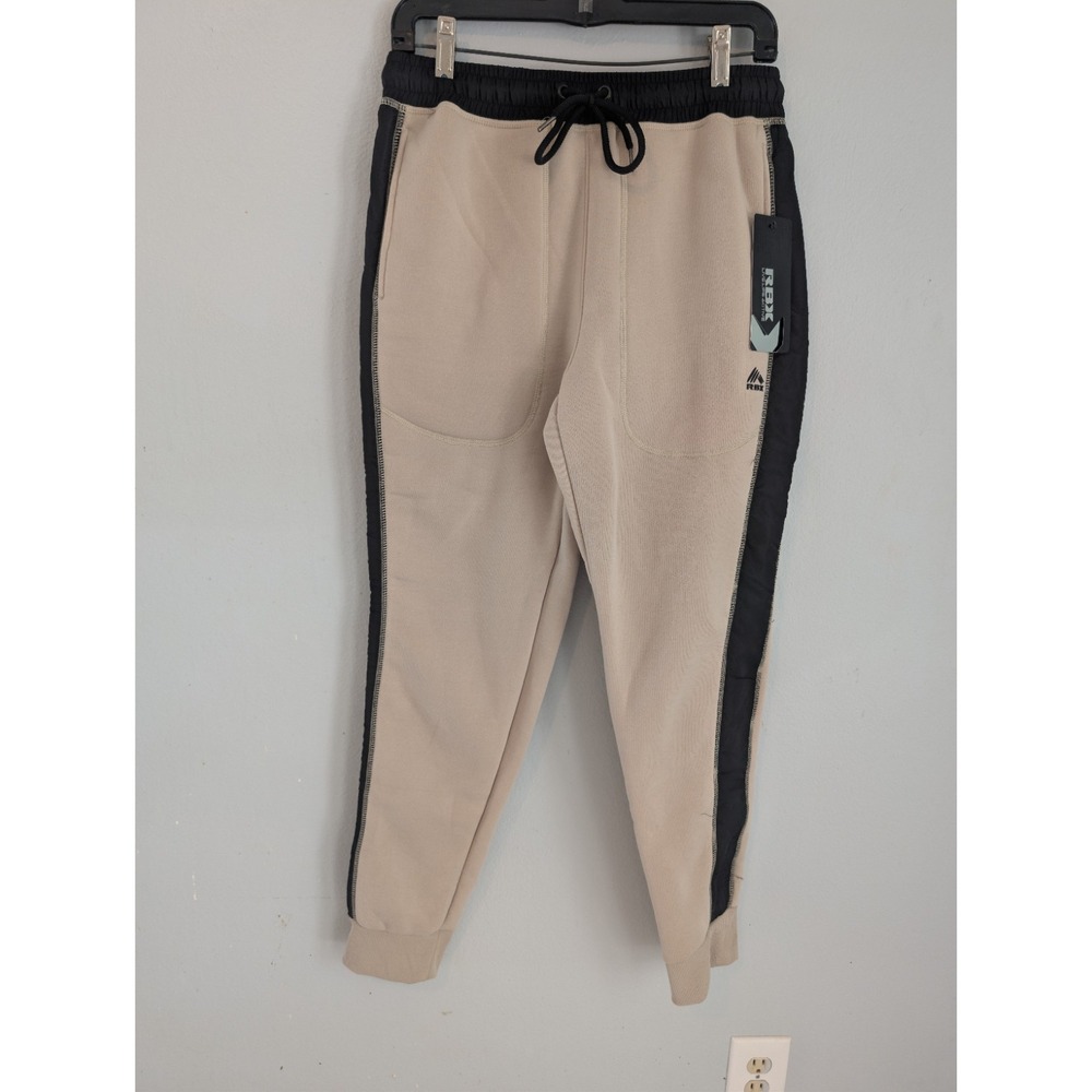 RBX Mens Medium Tan Black Stripe Fleece Jogger Sweatpants CRM7064R3F NEW
